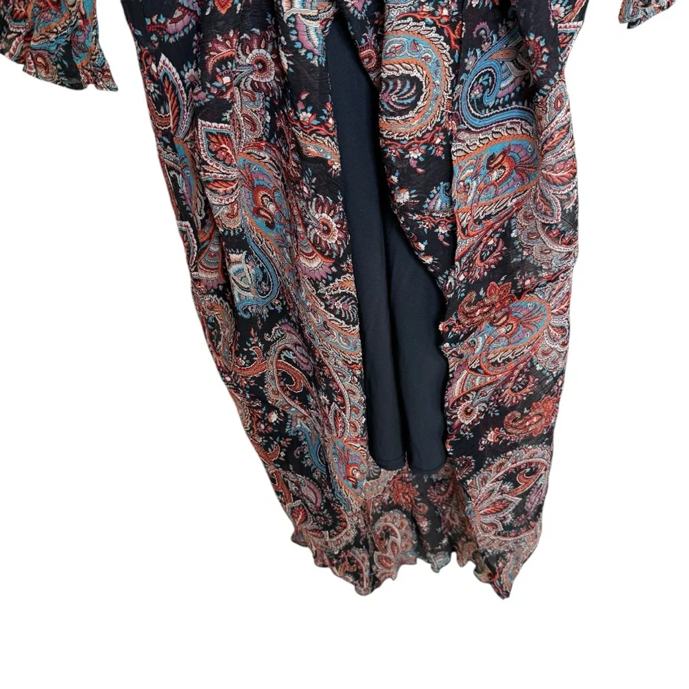 Banana Republic X Olivia Palermo Paisley 100% Silk Dark Boho Midi Dress Witchy - Picture 8 of 13